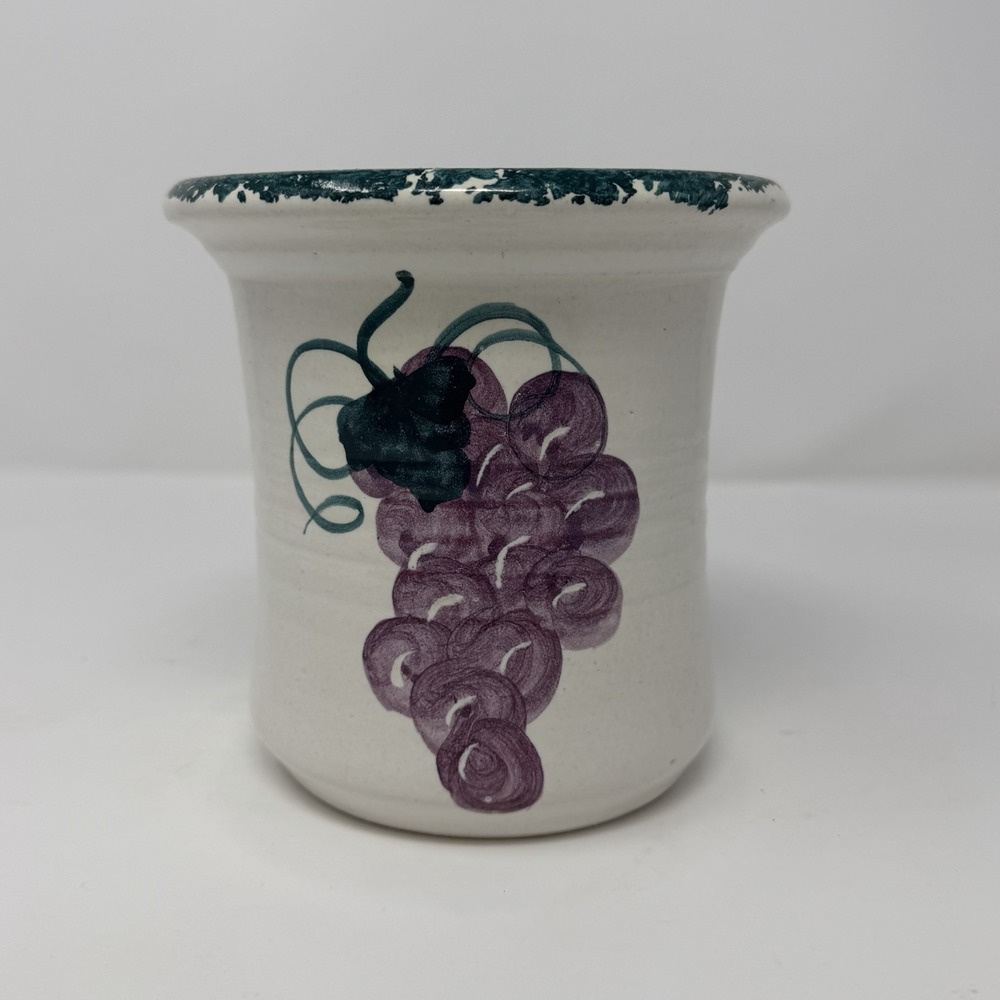 Contemporary Pottery LTD Oregon Vase Hand Painted Grapes Teal Spatterware - Picture 2 of 12